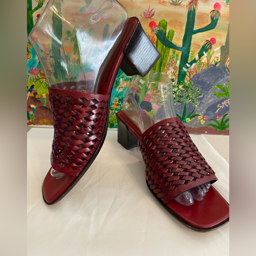Cole Haan Women's Slide Woven Leather Block Sandals, Burgundy, Size 7B - Picture 15 of 15